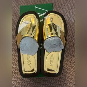 J. Crew Toe-ring slide sandals in metallic leather Size 7.5